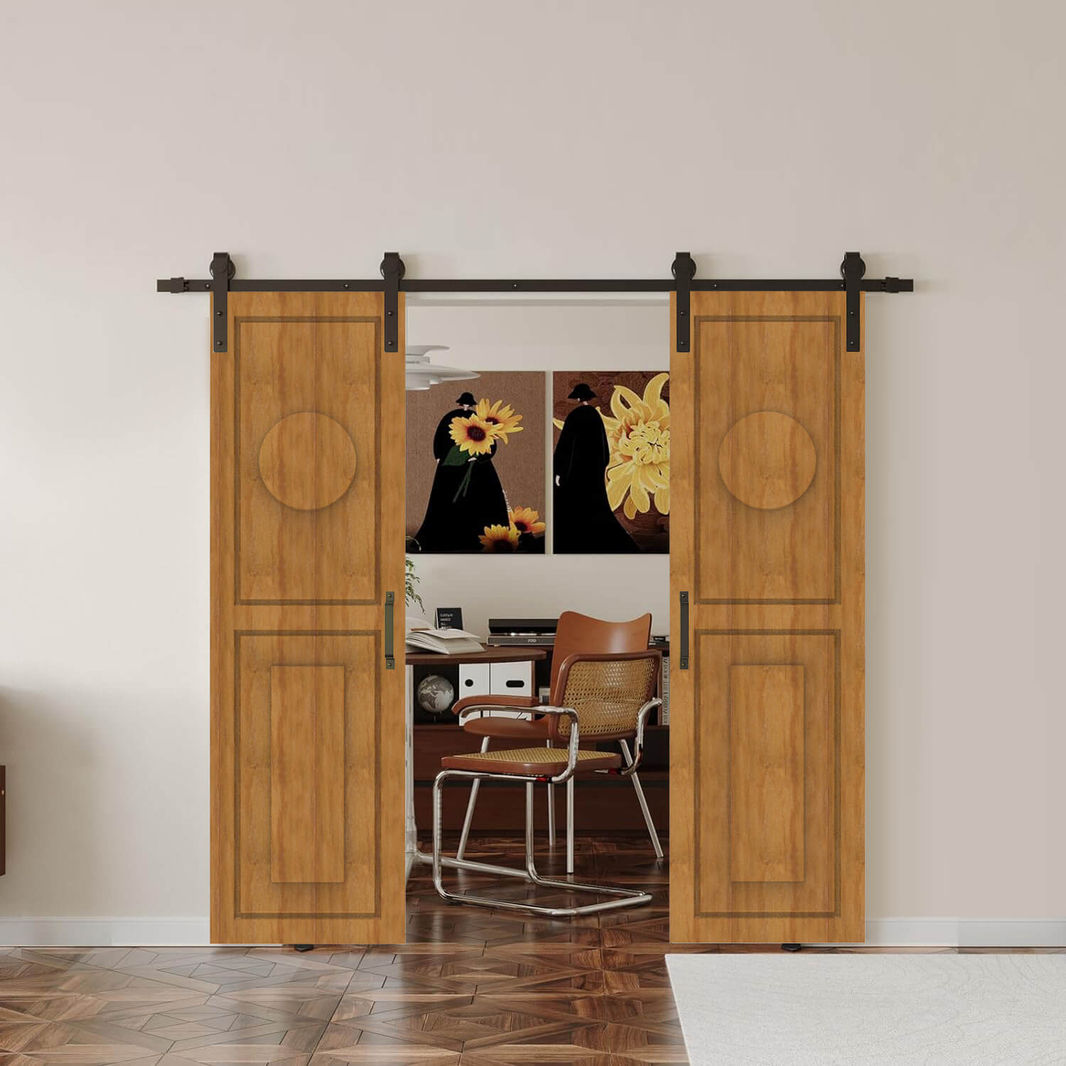 Wooden cabinet with barn doors